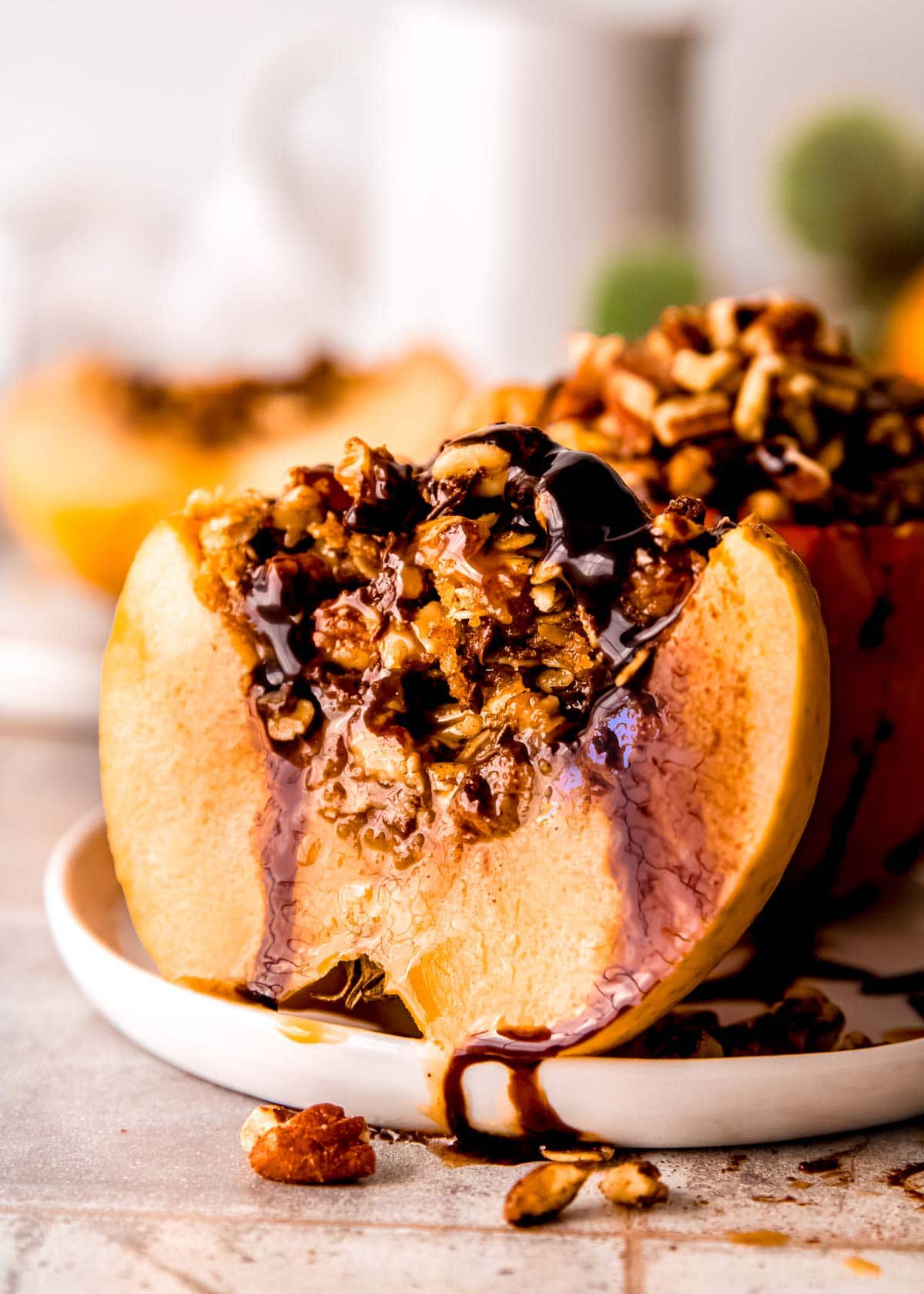 a close up shot of a baked apple