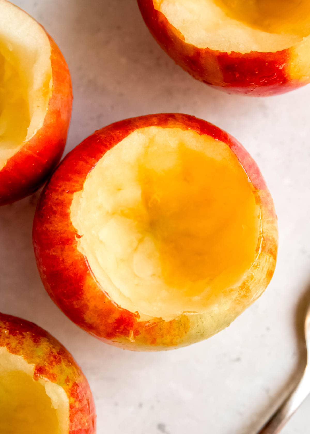 a closeup shot of a cored apple