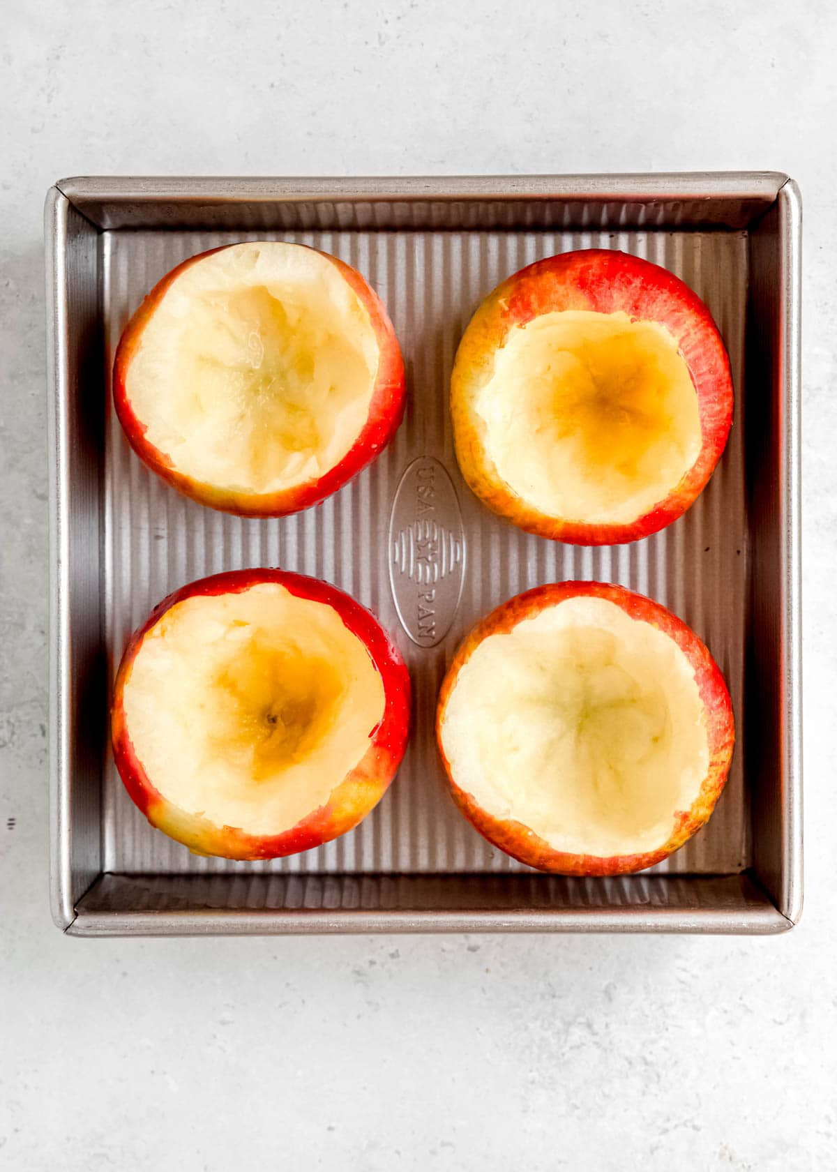 overhead shot of cored apples