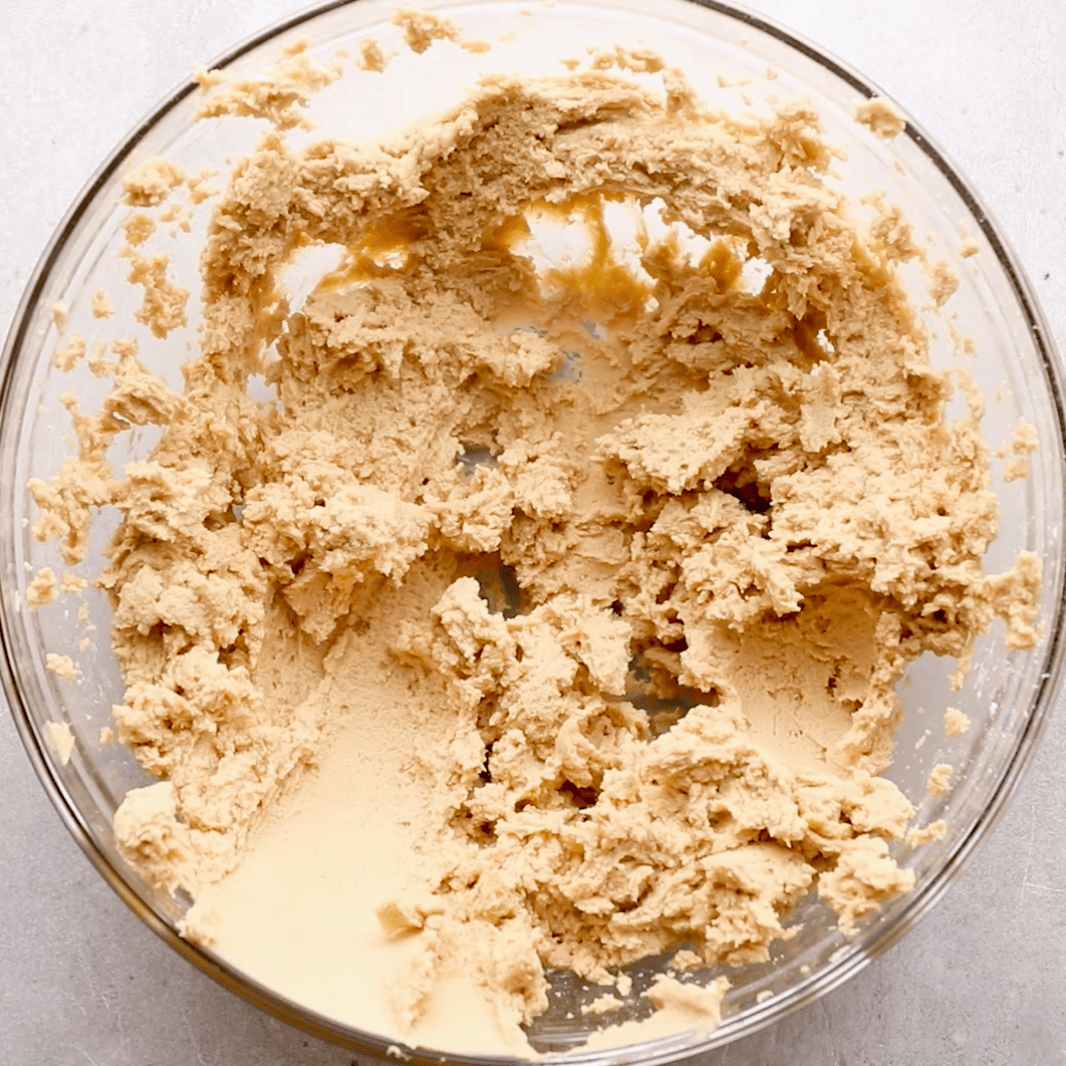 peanut butter cheesecake truffle filling in mixing bowl