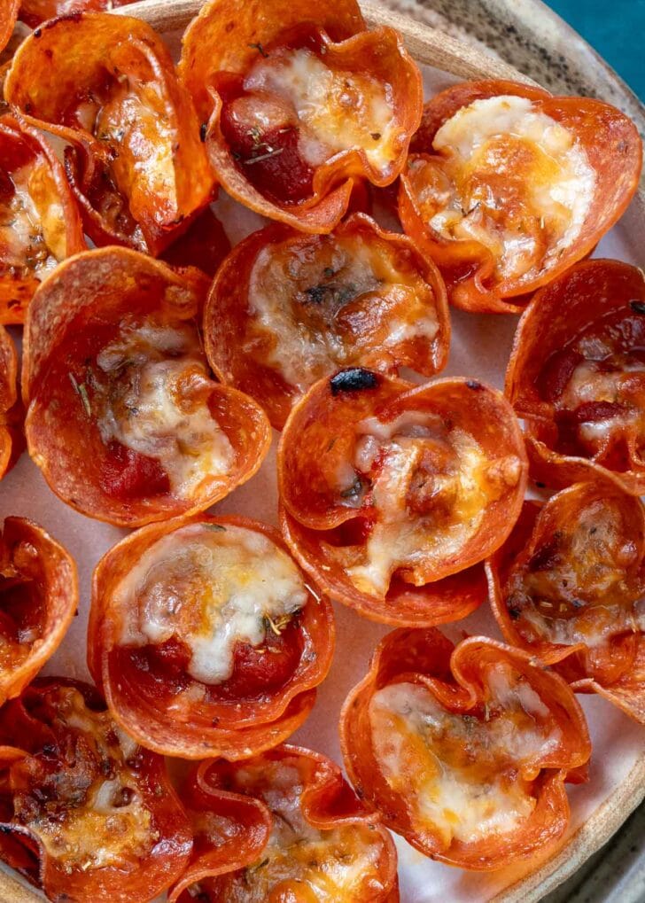 mini pizza snacks with crispy pepperoni edges and melty mozzarella cheese