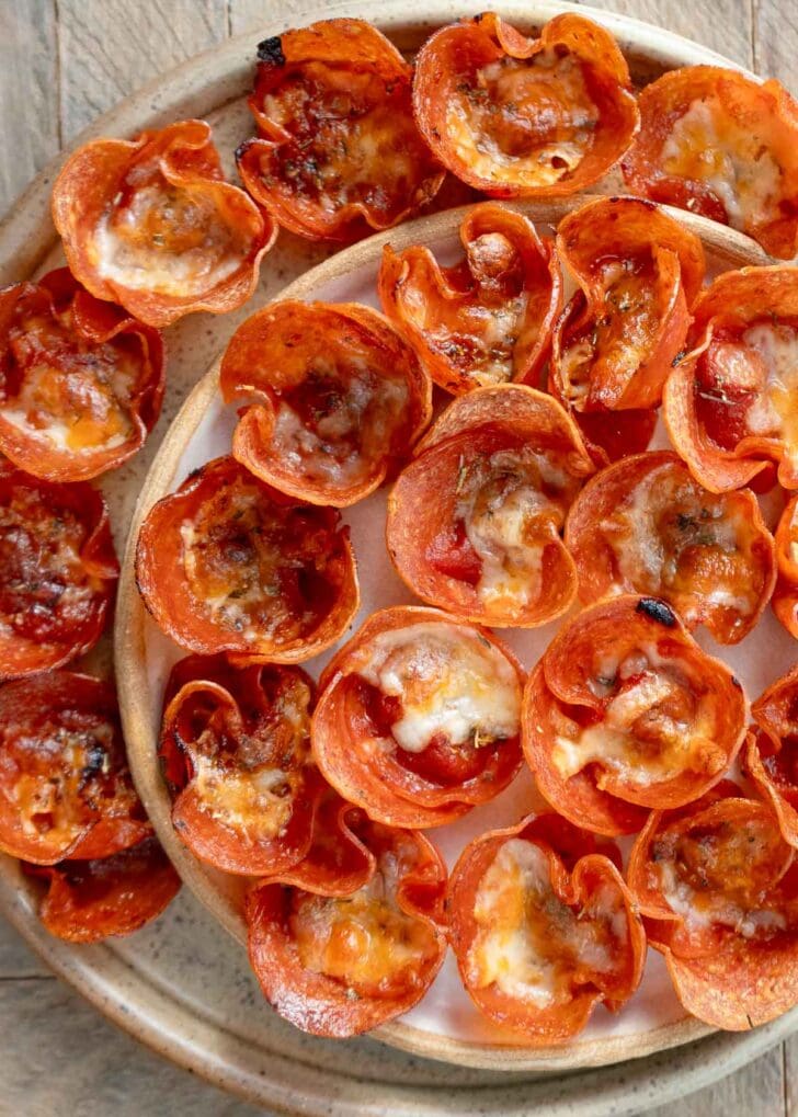 mini pizza snacks on a serving platter