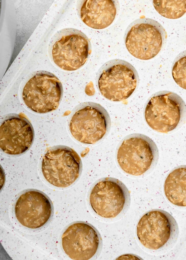 mini muffin tin full of keto no bake peanut butter cookie dough