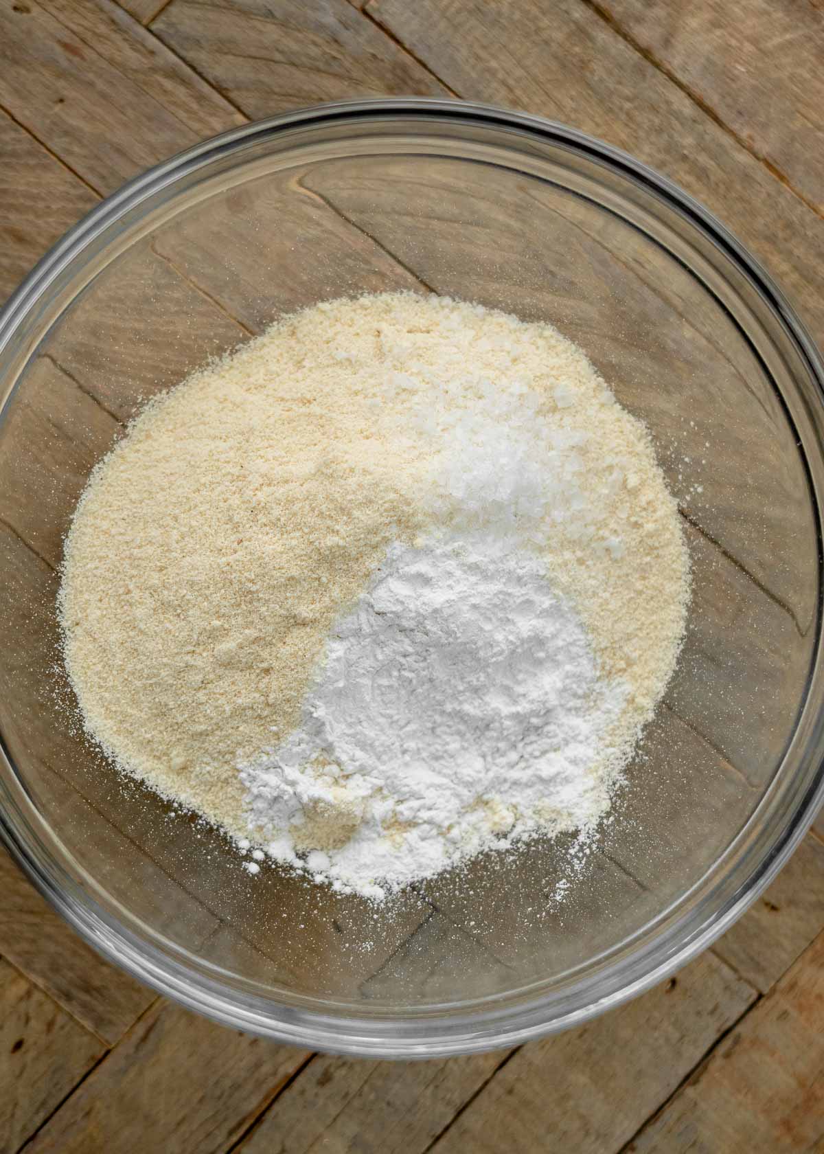 coconut flour, baking powder, and salt in a glass bowl